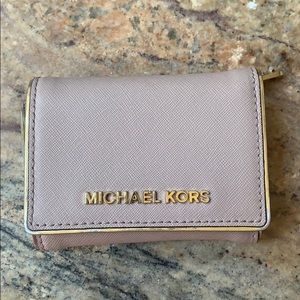 Rose Gold Michael Kors tri-fold wallet EUC!